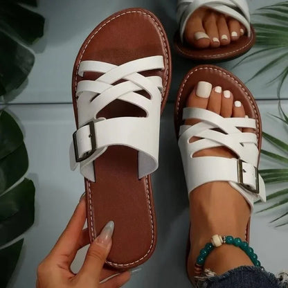 Cross-Hollowed Summer Slippers for Women – Stylish & Comfortable