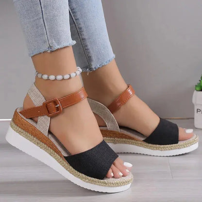 Elegant Black Wedge Sandals for Women – Stylish & Comfortable Summer Footwear