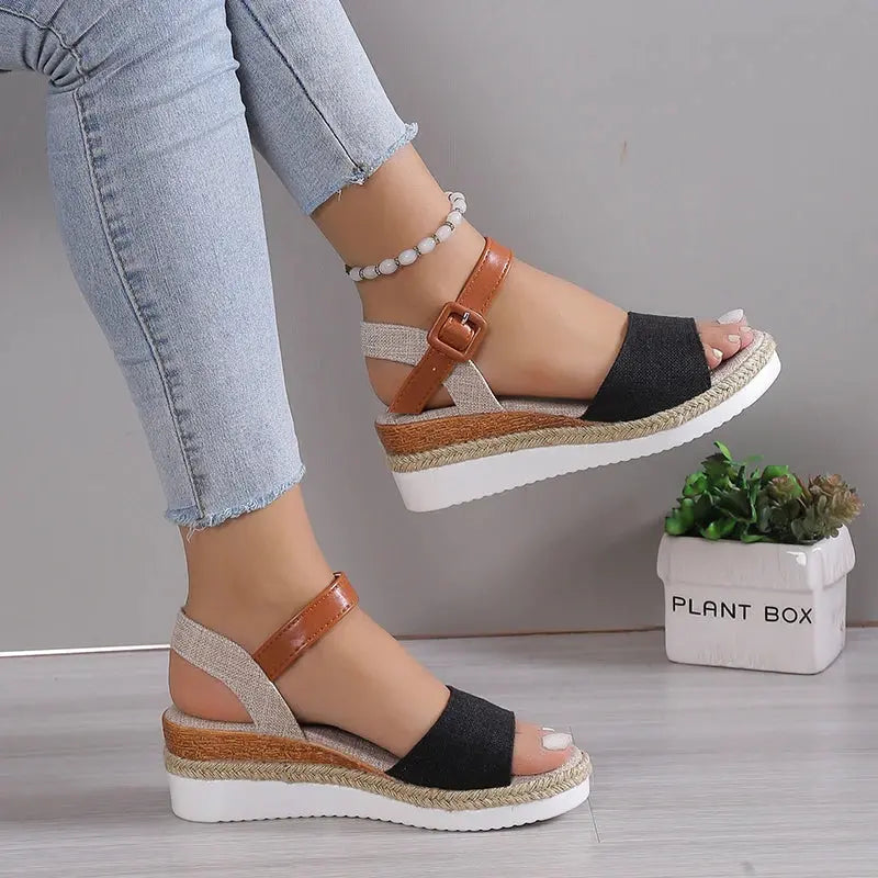 Elegant Black Wedge Sandals for Women – Stylish & Comfortable Summer Footwear