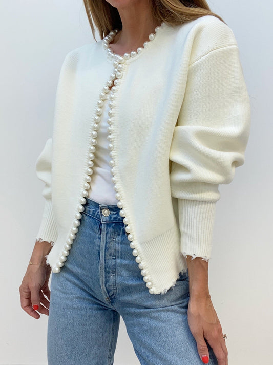 Elegant Pearl Trim Cardigan for Women – Stylish & Versatile Layering Piece 0