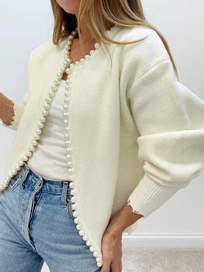 Elegant Pearl Trim Cardigan for Women – Stylish & Versatile Layering Piece 1