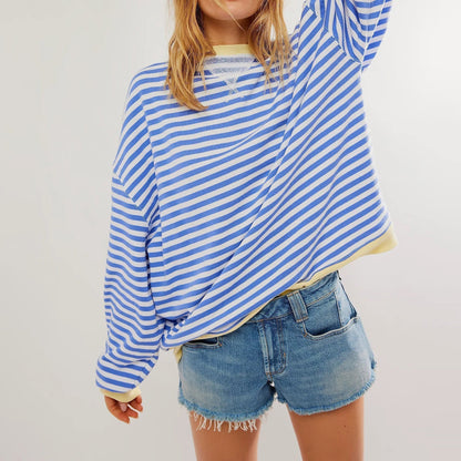 Oversized Striped Ribbed Tunic Sweatshirt for Women – Cozy Casual Comfort Caliboot