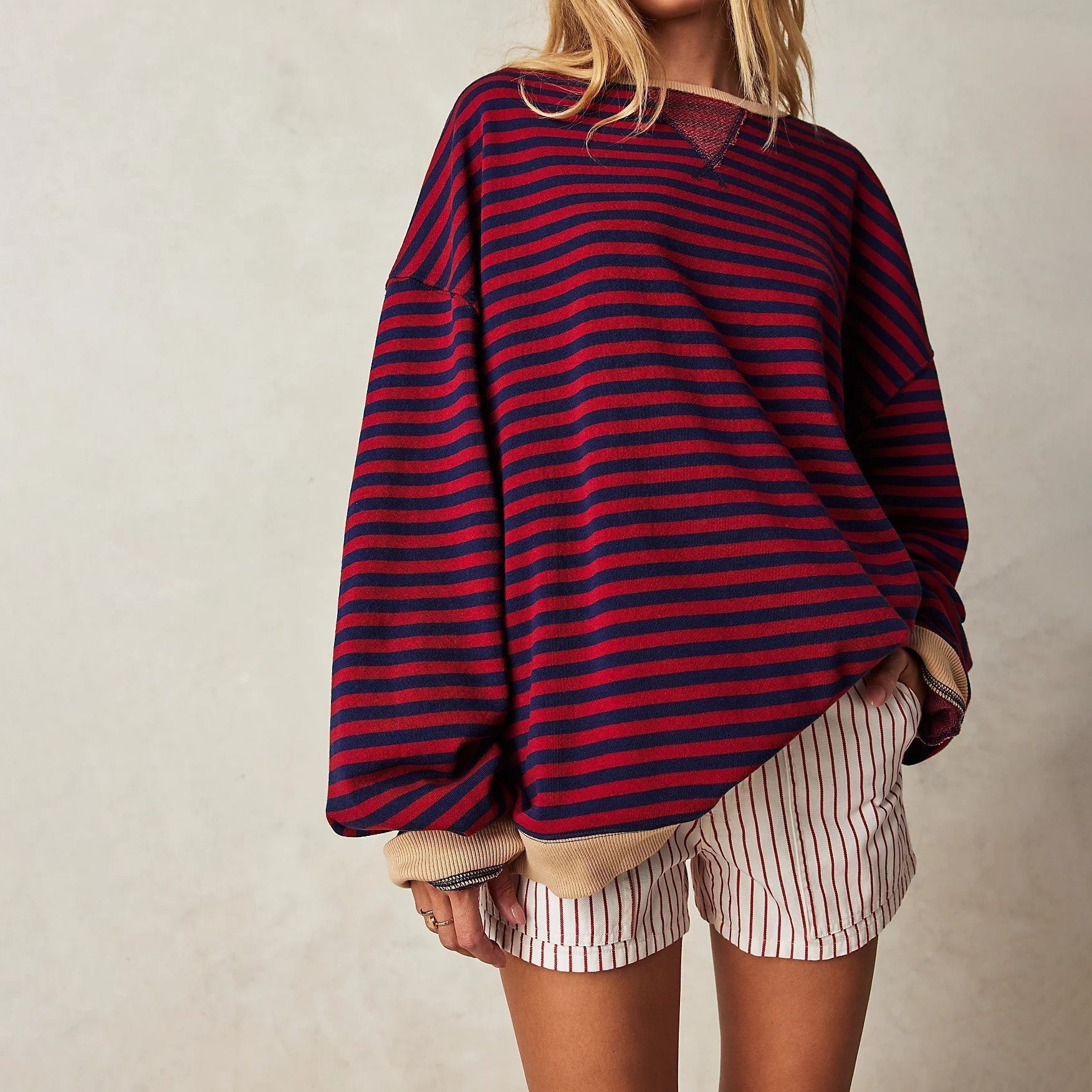 Oversized Striped Ribbed Tunic Sweatshirt for Women – Cozy Casual Comfort Caliboot