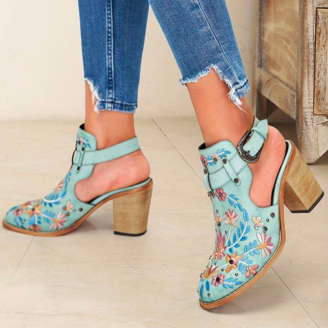 Embroidered Floral Ankle Boots for Women – Chic Western Style