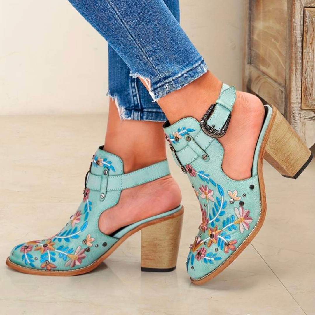 Embroidered Floral Ankle Boots for Women – Chic Western Style