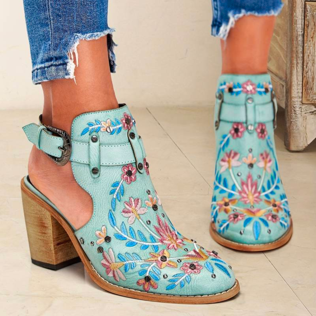 Embroidered Floral Ankle Boots for Women – Chic Western Style