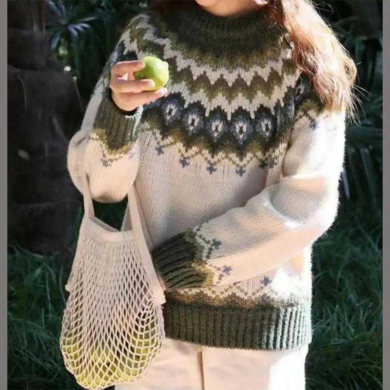Fair Isle Crewneck Jumper for Women – Cozy & Versatile-Caliboot