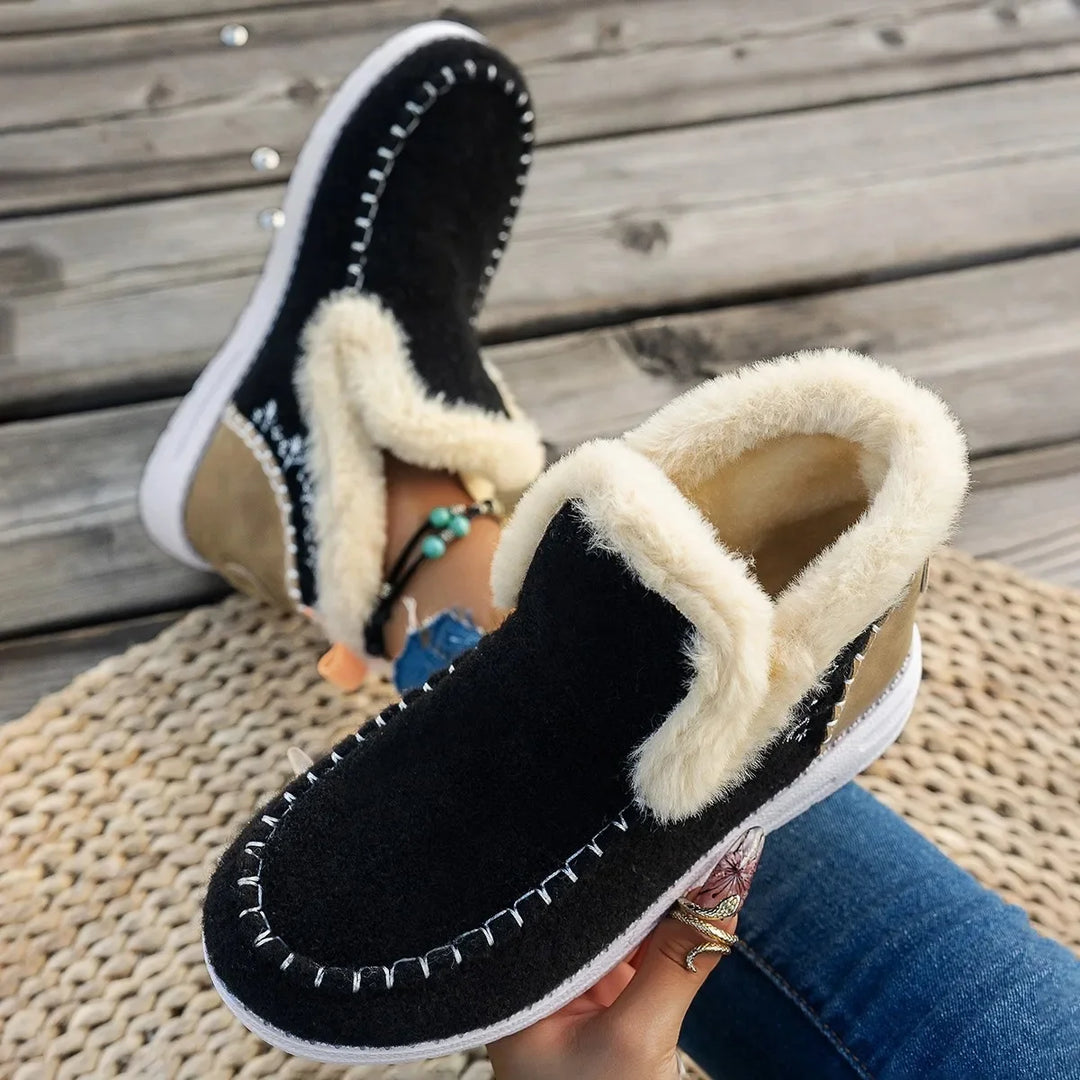 Faux Fur Lined Ankle Boots for Women – Cozy & Fashionable Black Booties