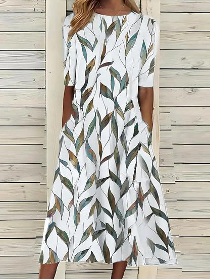 Floral A-Line Midi Dress for Women – Effortless Elegance & Comfort-Caliboot