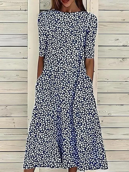 Floral A-Line Midi Dress for Women – Effortless Elegance & Comfort-Caliboot