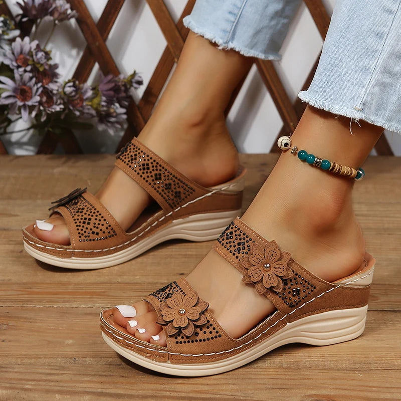 Floral Accent Wedge Sandals for Women – Stylish & Comfortable Wedge Heels