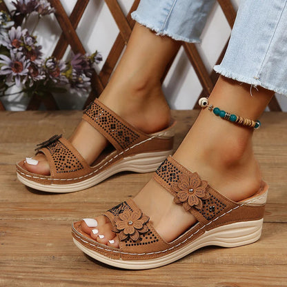 Floral Accent Wedge Sandals for Women – Stylish & Comfortable Wedge Heels