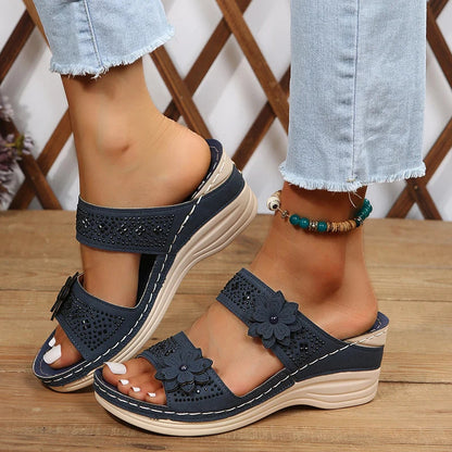 Floral Accent Wedge Sandals for Women – Stylish & Comfortable Wedge Heels