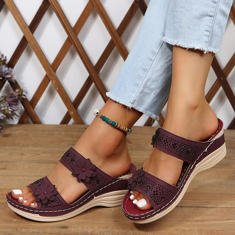 Floral Accent Wedge Sandals for Women – Stylish & Comfortable Wedge Heels