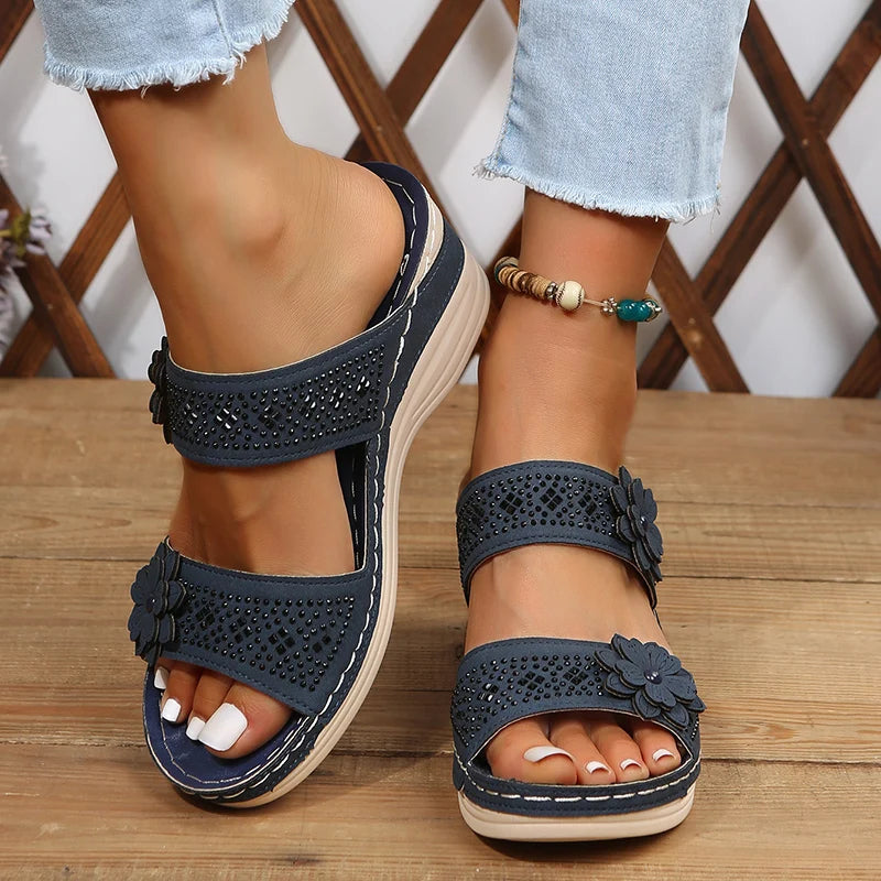 Floral Accent Wedge Sandals for Women – Stylish & Comfortable Wedge Heels