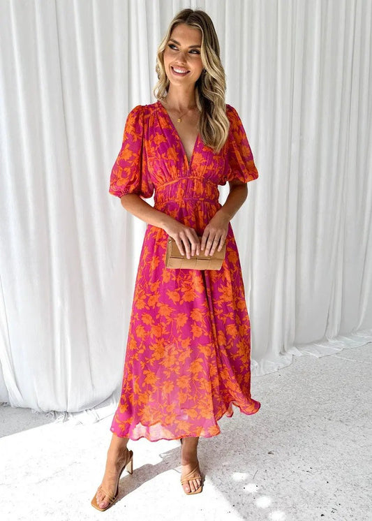Floral Midi Dress for Women – Lightweight & Stylish for Summer-Caliboot