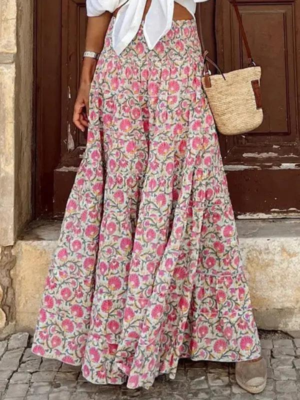 Floral Print Maxi Skirt for Women – Effortless Bohemian Style-Caliboot
