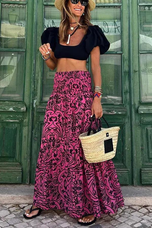 Floral Print Maxi Skirt for Women – Effortless Bohemian Style-Caliboot