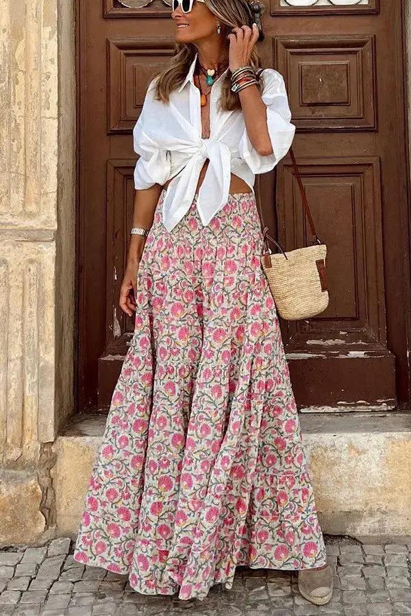 Floral Print Maxi Skirt for Women – Effortless Bohemian Style-Caliboot