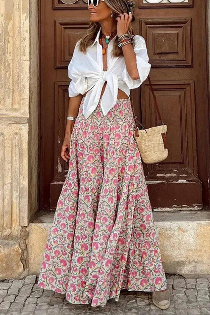 Floral Print Maxi Skirt for Women – Effortless Bohemian Style-Caliboot