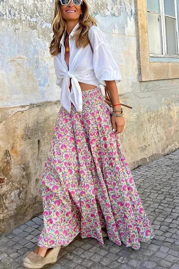 Floral Print Maxi Skirt for Women – Effortless Bohemian Style-Caliboot
