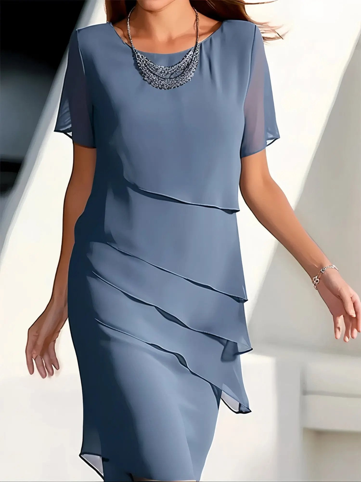 Flowing Tiered Chiffon Dress for Women – Elegant Wedding Guest & Summer Style-Caliboot