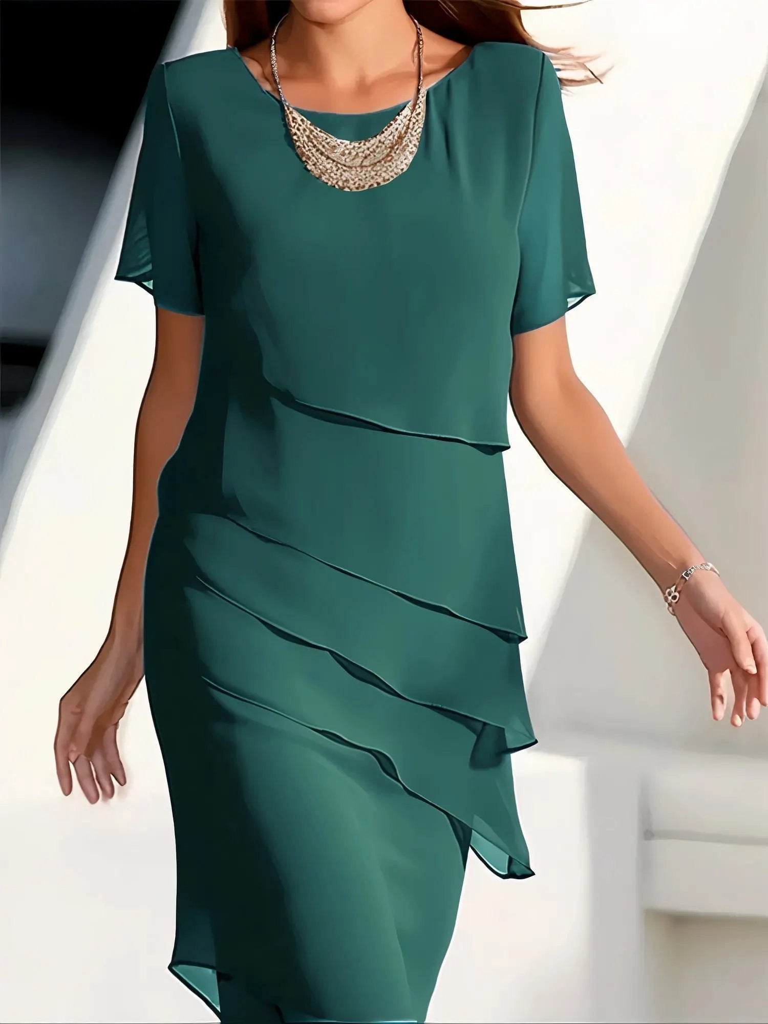 Flowing Tiered Chiffon Dress for Women – Elegant Wedding Guest & Summer Style-Caliboot