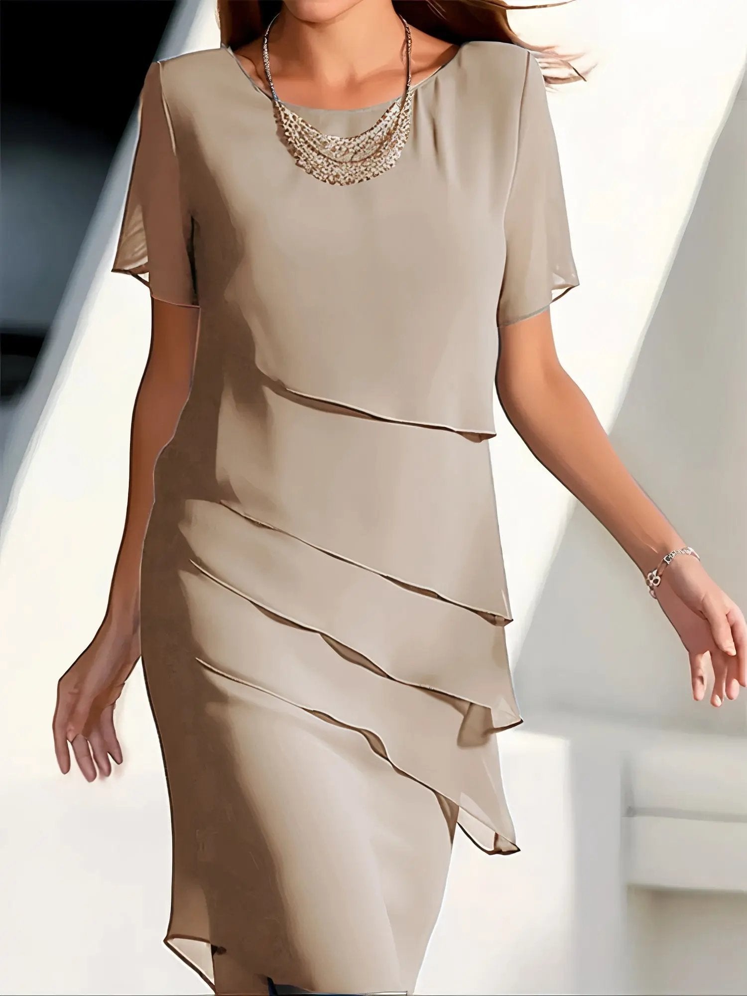 Flowing Tiered Chiffon Dress for Women – Elegant Wedding Guest & Summer Style-Caliboot