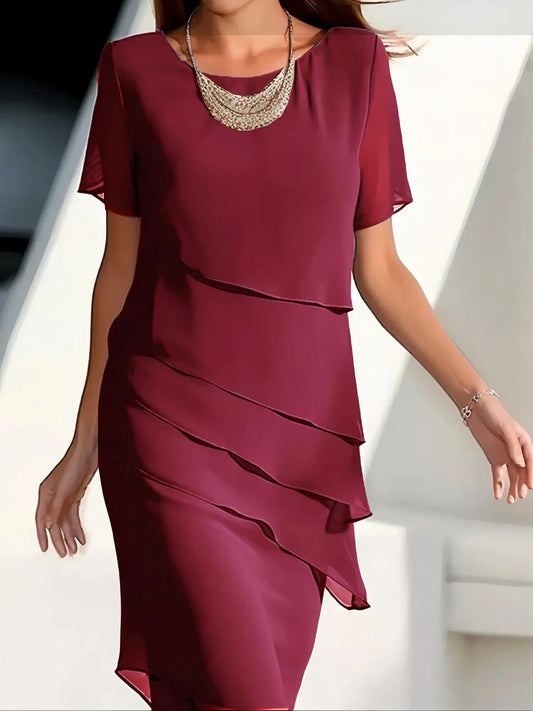 Flowing Tiered Chiffon Dress for Women – Elegant Wedding Guest & Summer Style-Caliboot