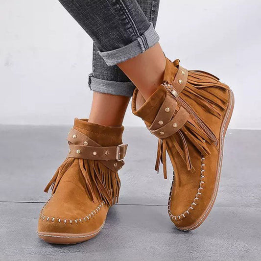 Fringe Buckle Boots for Women – Edgy & Versatile Black Style