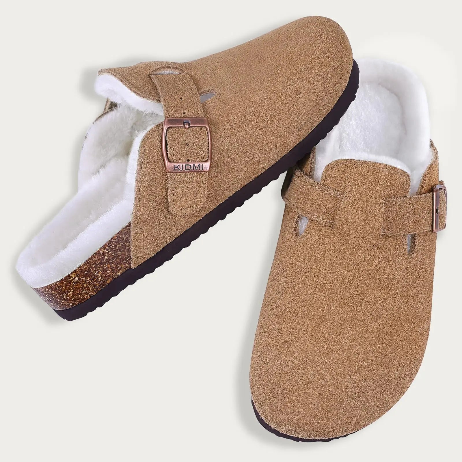 Fur-Lined Suede Clogs for Women – Cozy & Adjustable Comfort