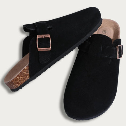 Fur-Lined Suede Clogs for Women – Cozy & Adjustable Comfort