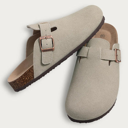 Fur-Lined Suede Clogs for Women – Cozy & Adjustable Comfort