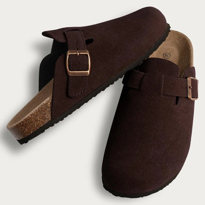 Fur-Lined Suede Clogs for Women – Cozy & Adjustable Comfort
