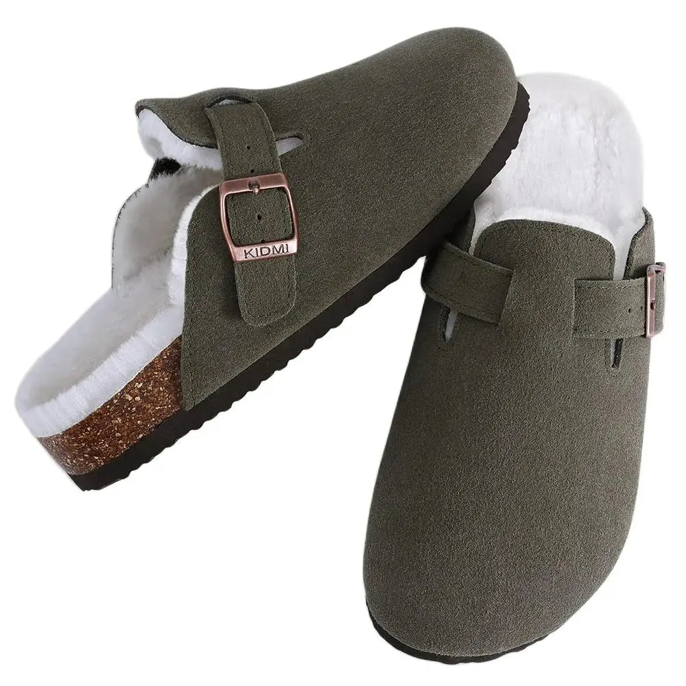 Fur-Lined Suede Clogs for Women – Cozy & Adjustable Comfort