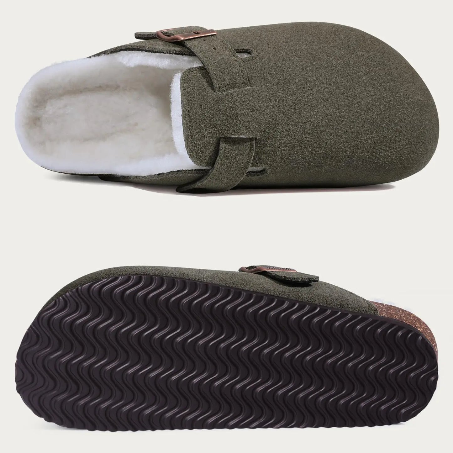 Fur-Lined Suede Clogs for Women – Cozy & Adjustable Comfort