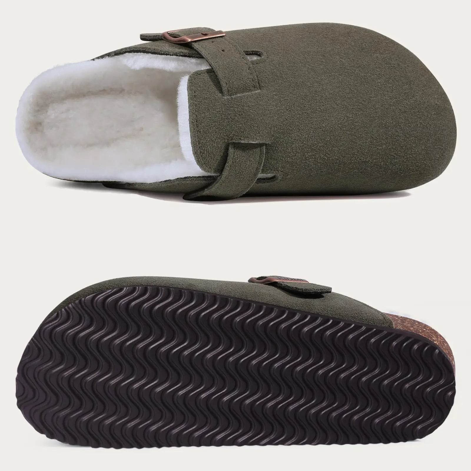Fur-Lined Suede Clogs for Women – Cozy & Adjustable Comfort