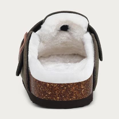 Fur-Lined Suede Clogs for Women – Cozy & Adjustable Comfort