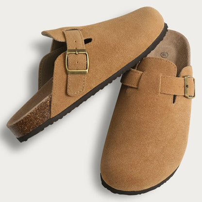Fur-Lined Suede Clogs for Women – Cozy & Adjustable Comfort