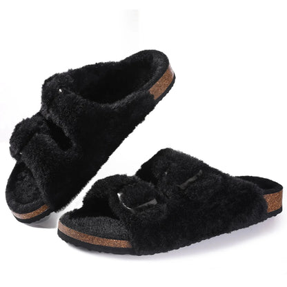Fur-Lined Suede Clogs for Women – Cozy & Adjustable Comfort