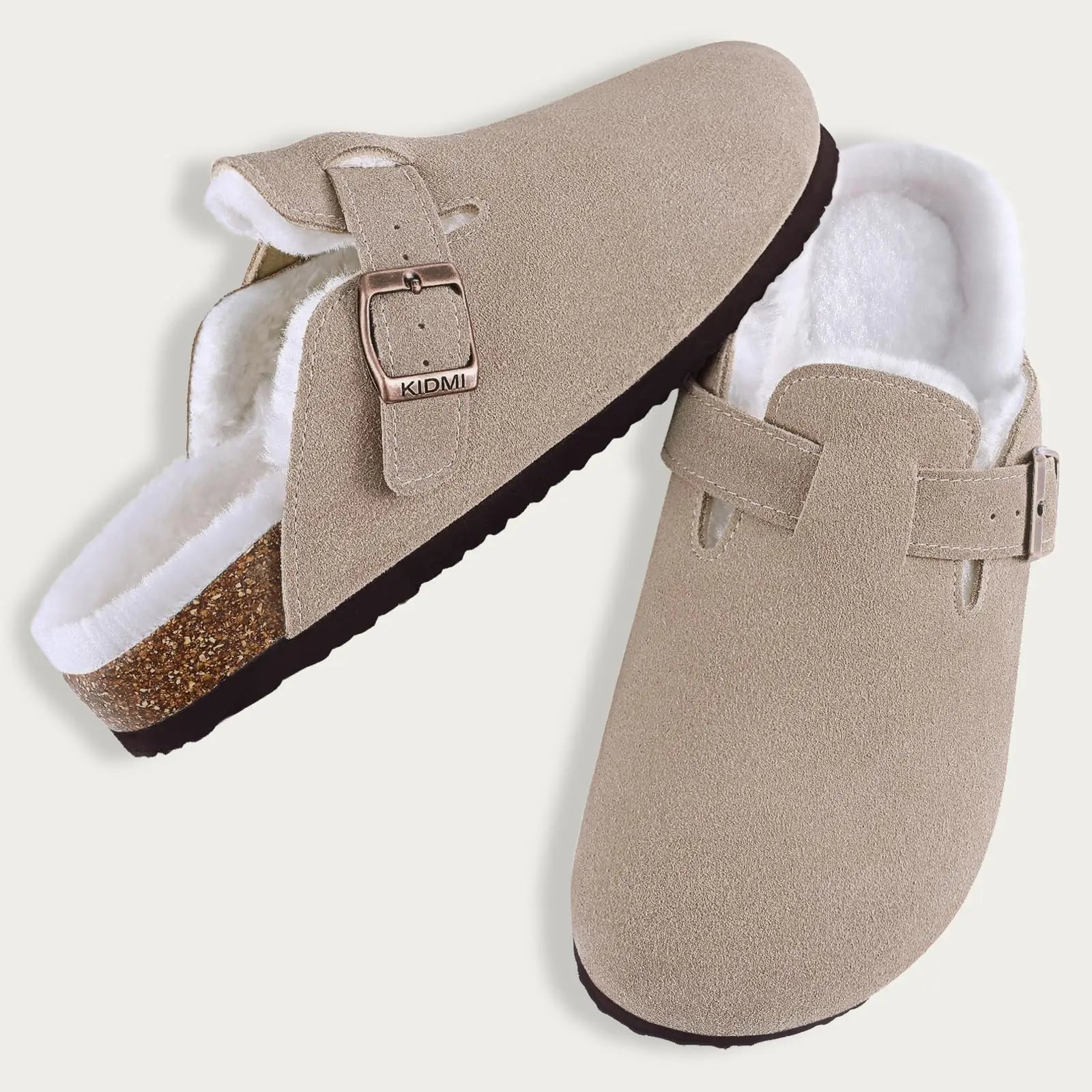 Fur-Lined Suede Clogs for Women – Cozy & Adjustable Comfort