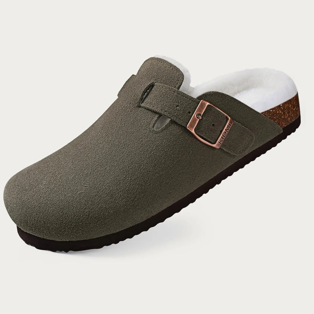 Fur-Lined Suede Clogs for Women – Cozy & Adjustable Comfort