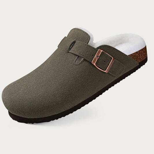 Fur-Lined Suede Clogs for Women – Cozy & Adjustable Comfort