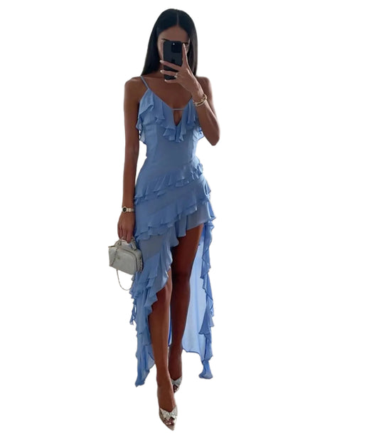 Galilea – Robe de Soirée Asymétrique – Élégante avec Volants et Fente Latérale 0