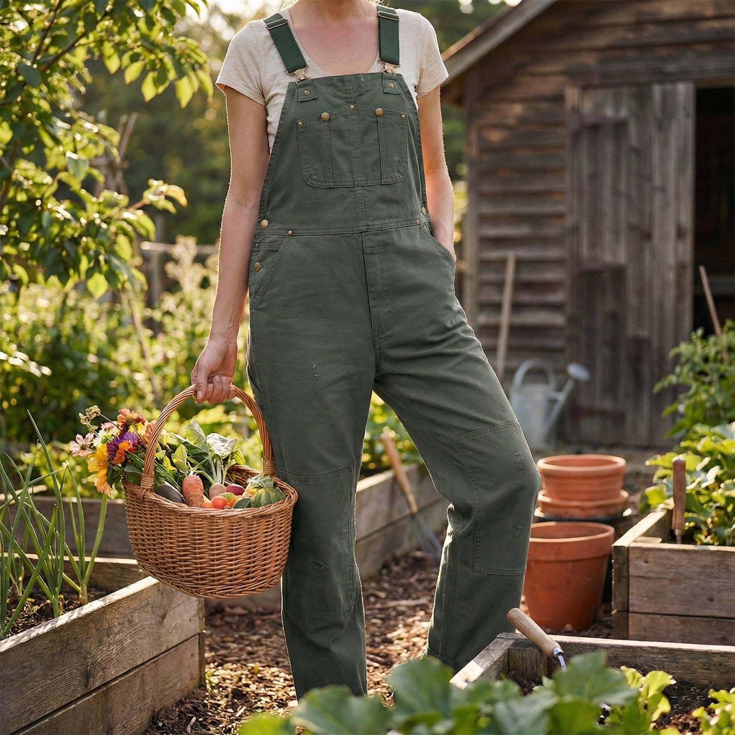 Women's Canvas Bib Overalls Duck Workwear Dungarees with Pockets Caliboot
