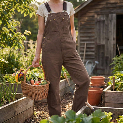Women's Canvas Bib Overalls Duck Workwear Dungarees with Pockets Caliboot