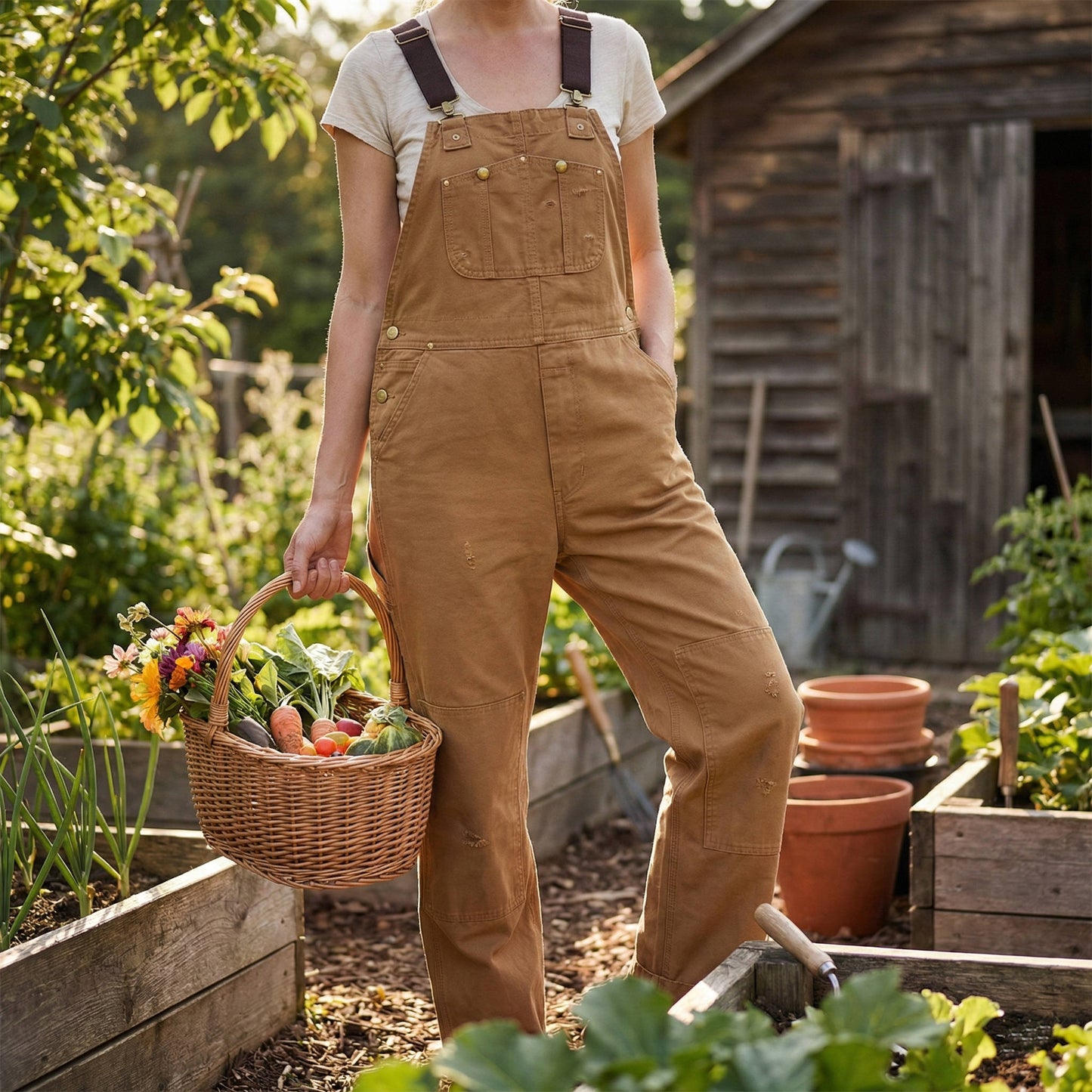 Women's Canvas Bib Overalls Duck Workwear Dungarees with Pockets Caliboot