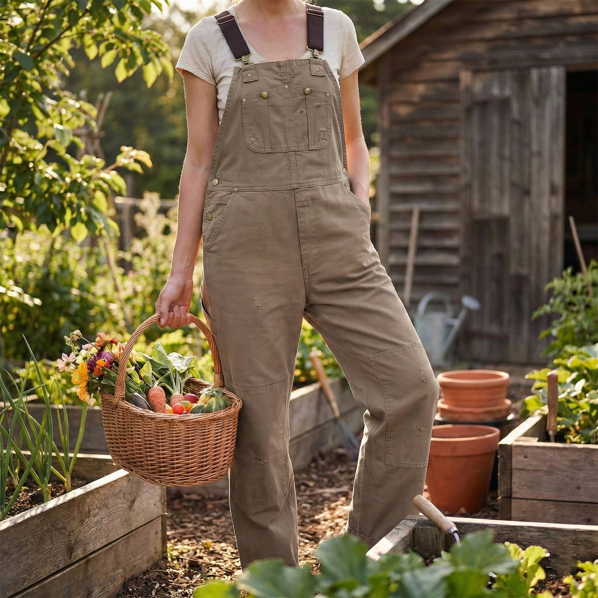 Women's Canvas Bib Overalls Duck Workwear Dungarees with Pockets Caliboot
