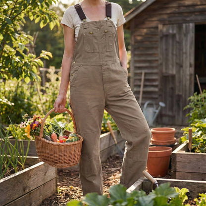 Women's Canvas Bib Overalls Duck Workwear Dungarees with Pockets Caliboot