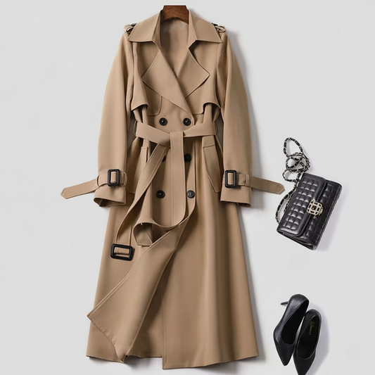 Double Breasted Belted Maxi Trench Coat for Women – Timeless Elegant Style Caliboot
